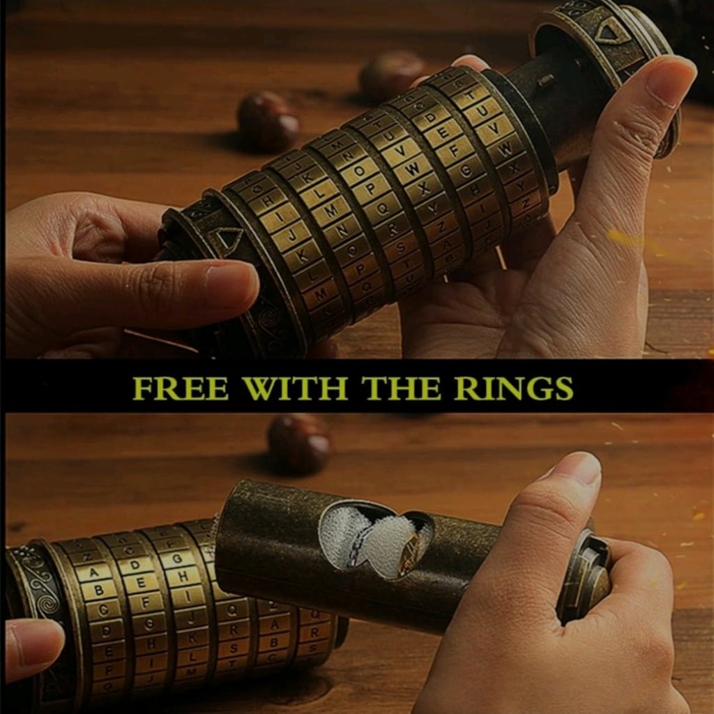 Da Vinci Code Metal Cryptex - Şifreli Hediye Kutusu ve 2 Adet Yüzük - 4