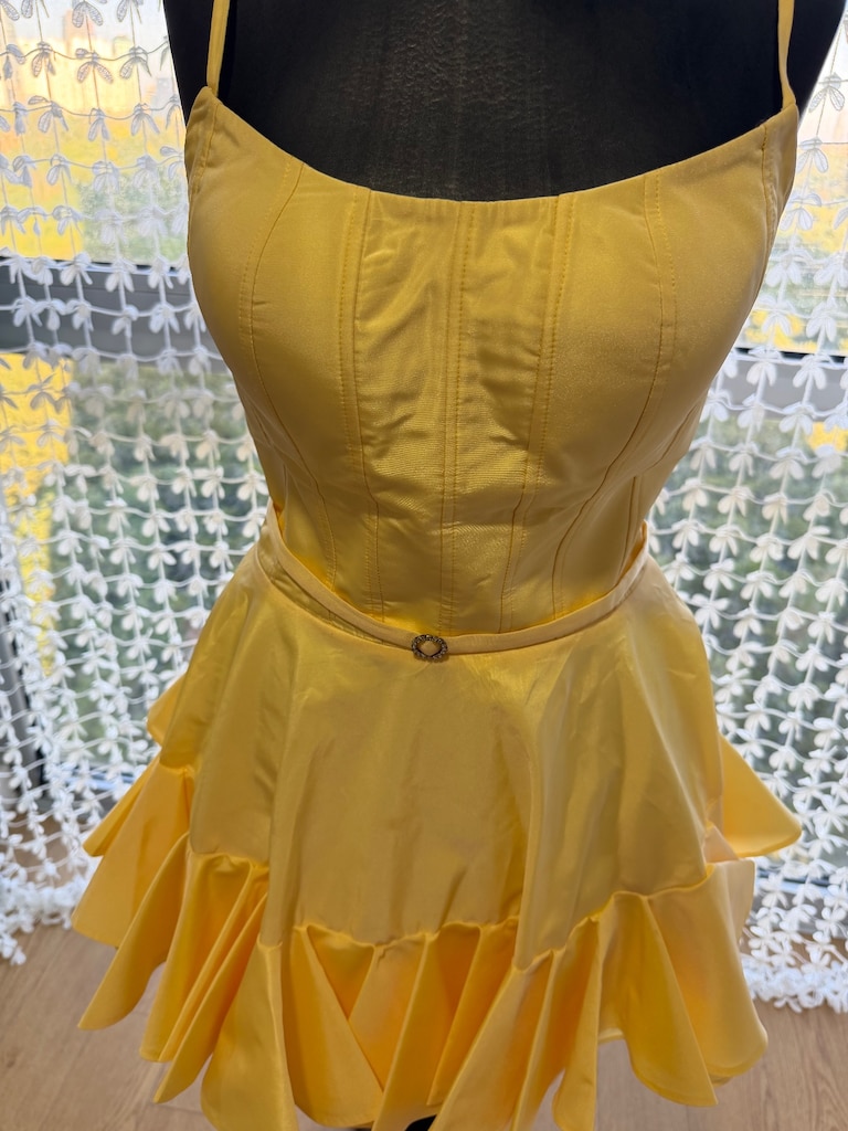 Maison JU Hanna Sarı Tafta Mini Abiye Elbise - 38 Beden - 4