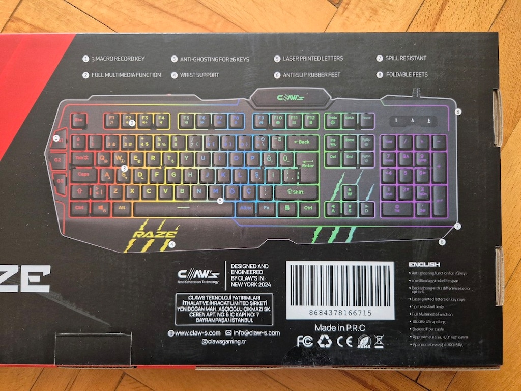 Claws Raze RGB LED Oyuncu Klavyesi MAKROLU - 5