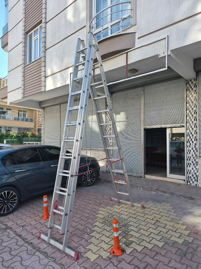 aliminyum sürgülü 4 kademeli ipli merdiven ikinci el sıfır ayarında - 10