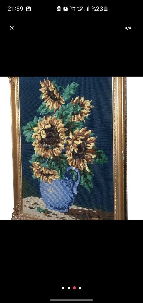 Vintage Fransız Ahşap Çerçeveli El işi goblen tablo - 3