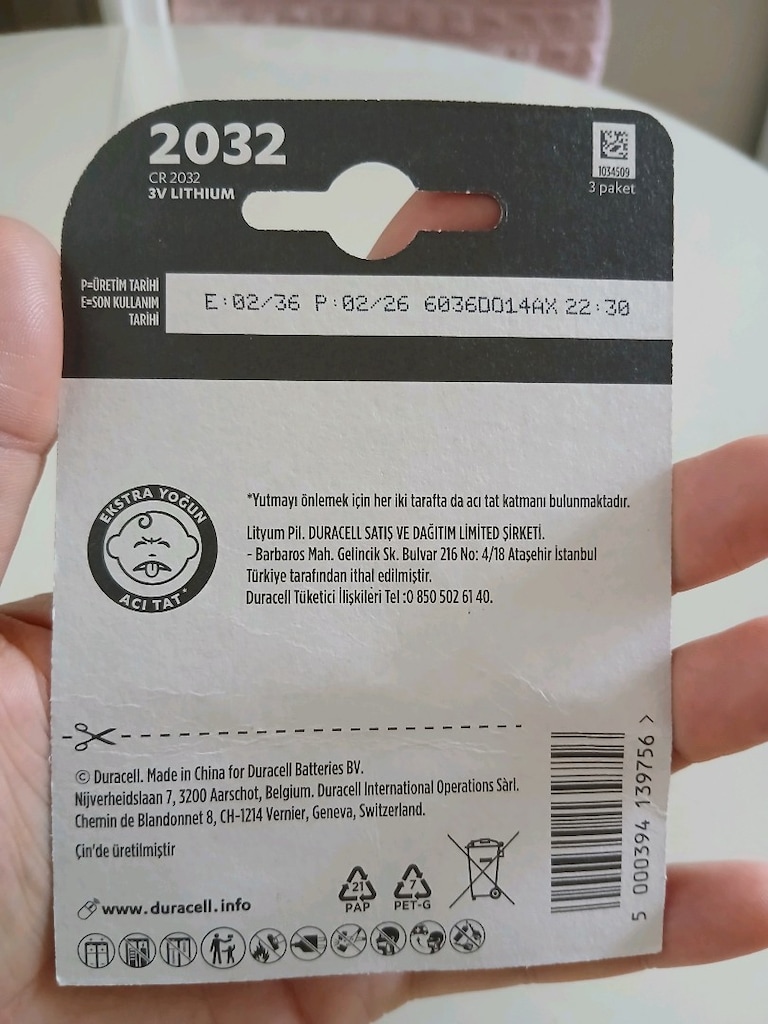 Duracell CR 2032 Lityum Düğme Piller 3V (3 Adet) - 7