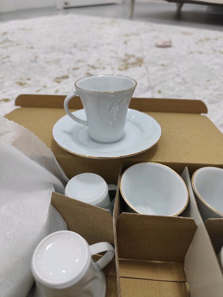 Kahve Fincan takımı Güral Porselen 12 Parça Porselen Mat Yaldız - 7