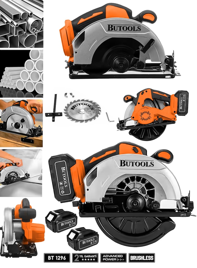 BUTOOLS Akülü Çelik Şanzuman Şarjlı Ahşap Sunta Ağaç Kesme Makinası D