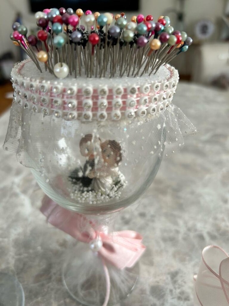 Gelin damat bardağı ve iğne bardağı pembe siyah - 4