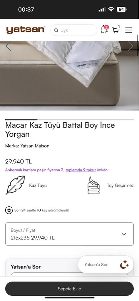 Yatsan Çift Kişilik Yorgan - 3