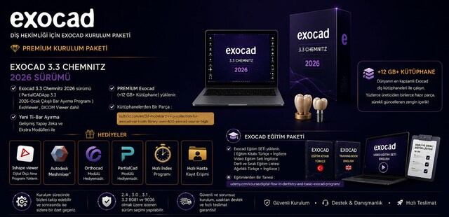 2026 Exocad 3.3 Chemnitz + PartialCAD + Hediyeler ve Kütüphaneler