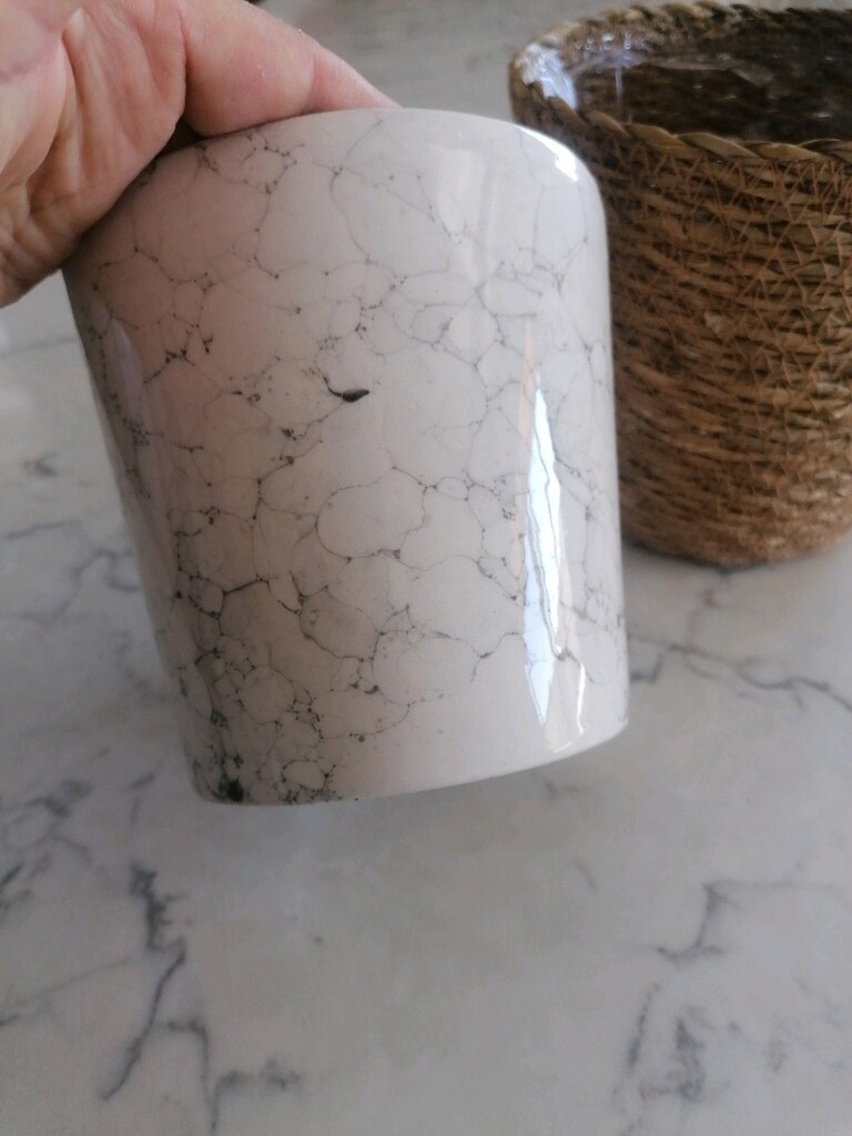 ikili saksı mermer desenli ve hasır - 3