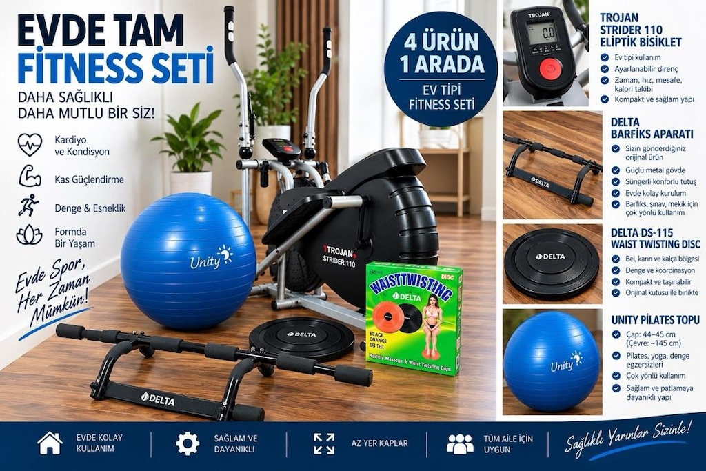 Komple Ev Fitness Seti – Eliptik + Delta Barfiks + Twist + Pilates