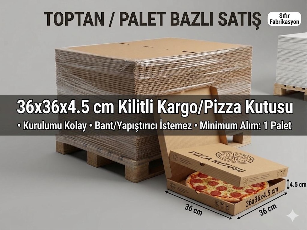 Toptan Paletli 36x36x4.5 cm Kilitli Kargo / E-Ticaret / Pizza Kutusu