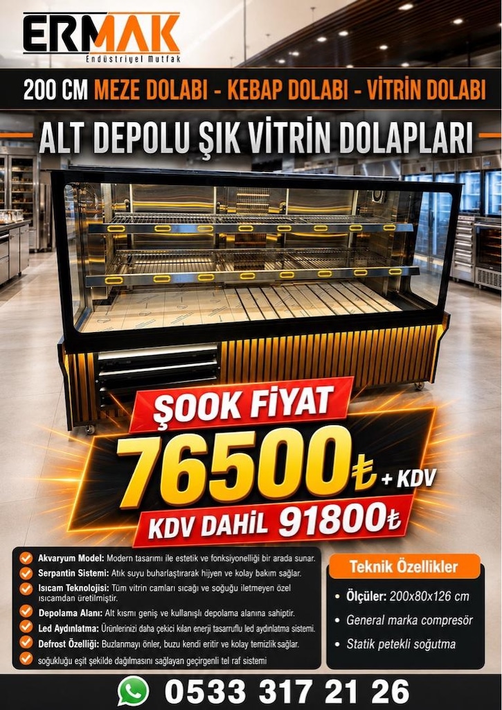 200 CM ALT DEPOLU MEZE – KEBAP – VİTRİN DOLABI - 3