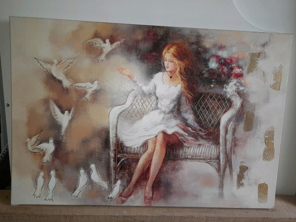 Dekoratif Tablo Kuşlara Fısıldayan Kız Tablosu 90×60 Ölçülerinde - 4