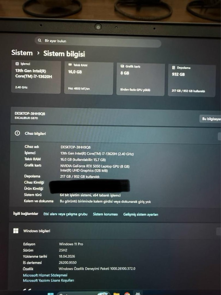 Casper Excalibur RTX5050 Garantili Gaming Laptop - 7