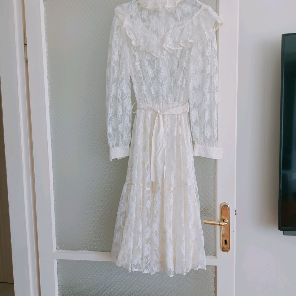 40 Beden Romantik Vintage Dantel Nikah Elbisesi / Dış Çekim Elbisesi — görsel 8/8
