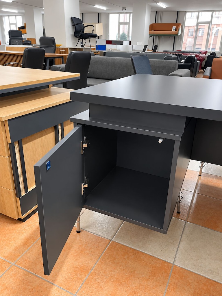KLAS OFİS ÜSKÜDAR 200x90 cm ANTRASİT GRİ MÜDÜR MASA TAKIMI SIFIR - 6