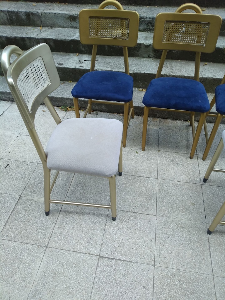 VINTAGE ESİNTİLİ: METALİK BOYALI, HASIR DETAYLI 5 ADET ŞIK SANDALYE - 6