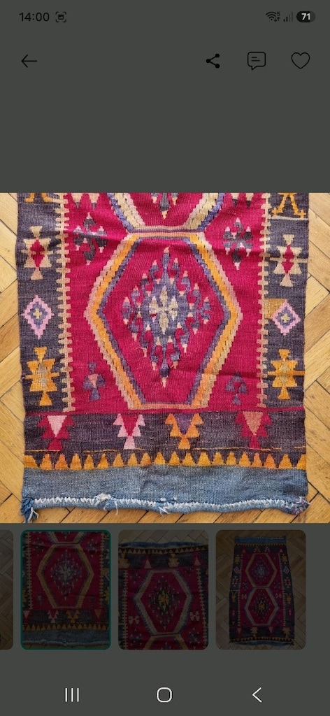 Antika El Dokuma Yün Kilim Kök Boya - 2