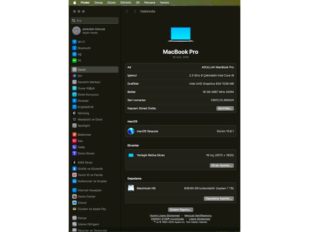 COK TEMİZ KULLANILMIŞ MACBOOK PRO 16 inch 1 TB 16 GB RAM - 13