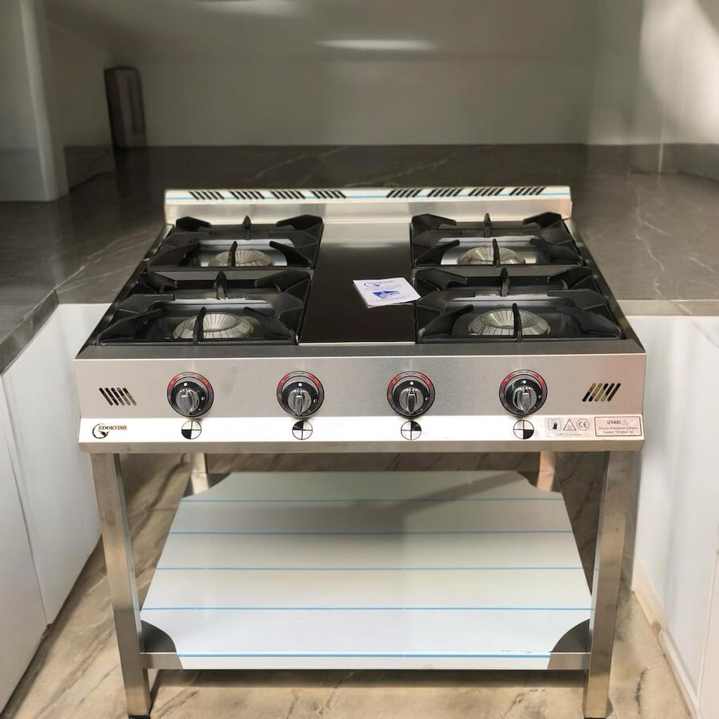 Cookyish Dörtlü Taban Raflı Krom Ocak,95×95×85 cm ölçü - 6