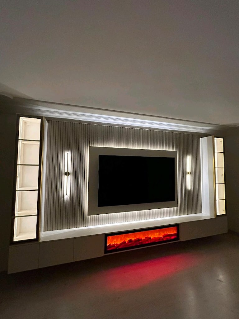 Duvar Paneli Ahşap Duvar Paneli MDF Dekorasyonu şömineli TV ünitesi - 3