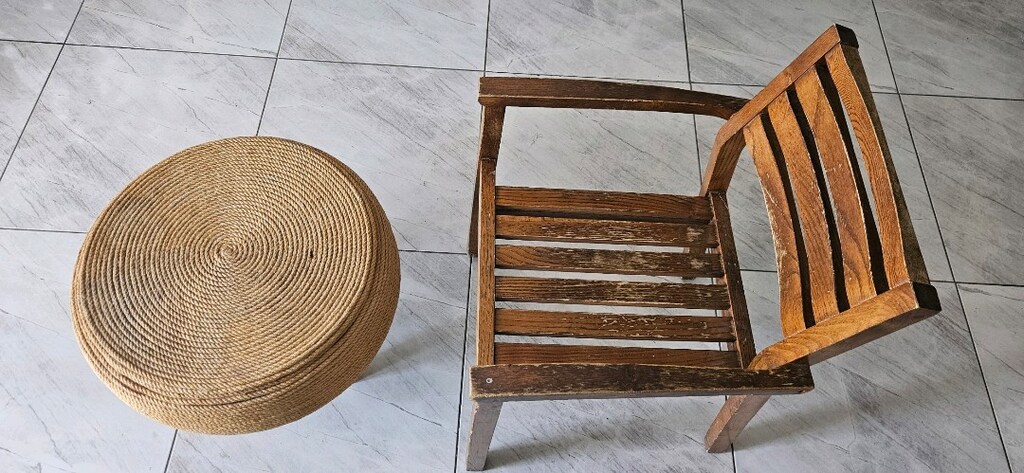 Halat kaplı orta sehpa, puf, ahşap klasik koltuk,katlanır ahşap tabure - 4