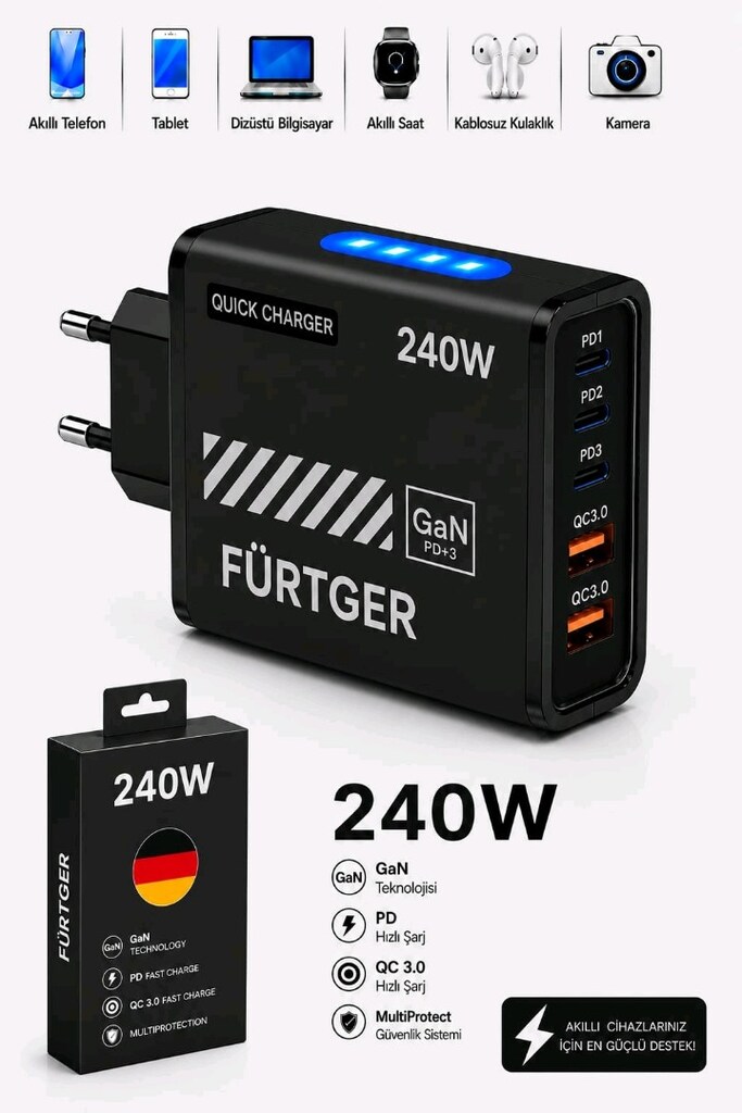 fürtger 5 portlu çok kullanımlı şarj aleti 20 w - 2