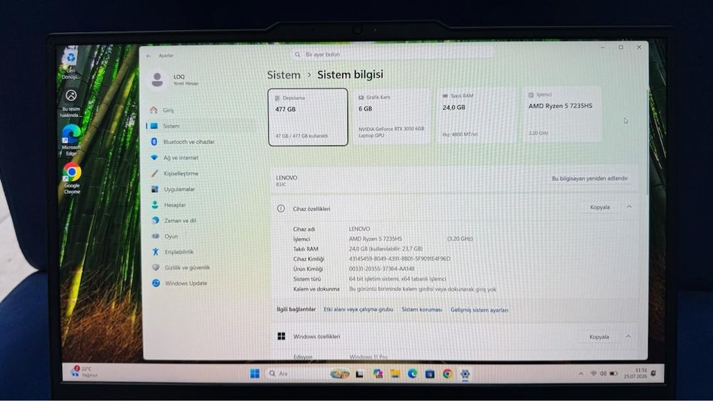 LENOVO LOQ AMD RYZEN 5 24Gb ddr5 ram rtx 3050 6 gb 512 gb m2 ssd - 6