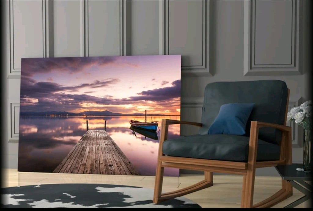 Şık Temperli Cam Tablo 72x46 cm – Göl & Gün Batımı Manzarası Sıfır - 6