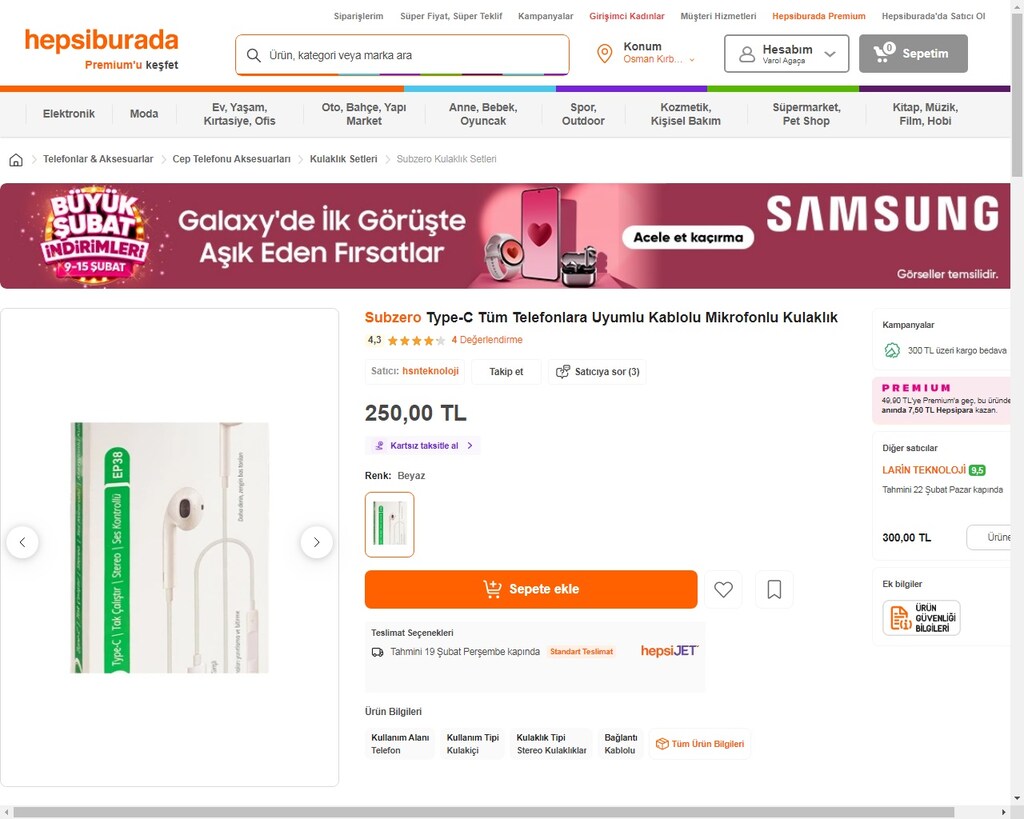 Subzero EP38 Type-C to Stereo Earphone Kablolu Kulaklık - 4