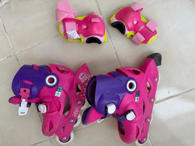 Decathlon kız pembe paten ve dizlik