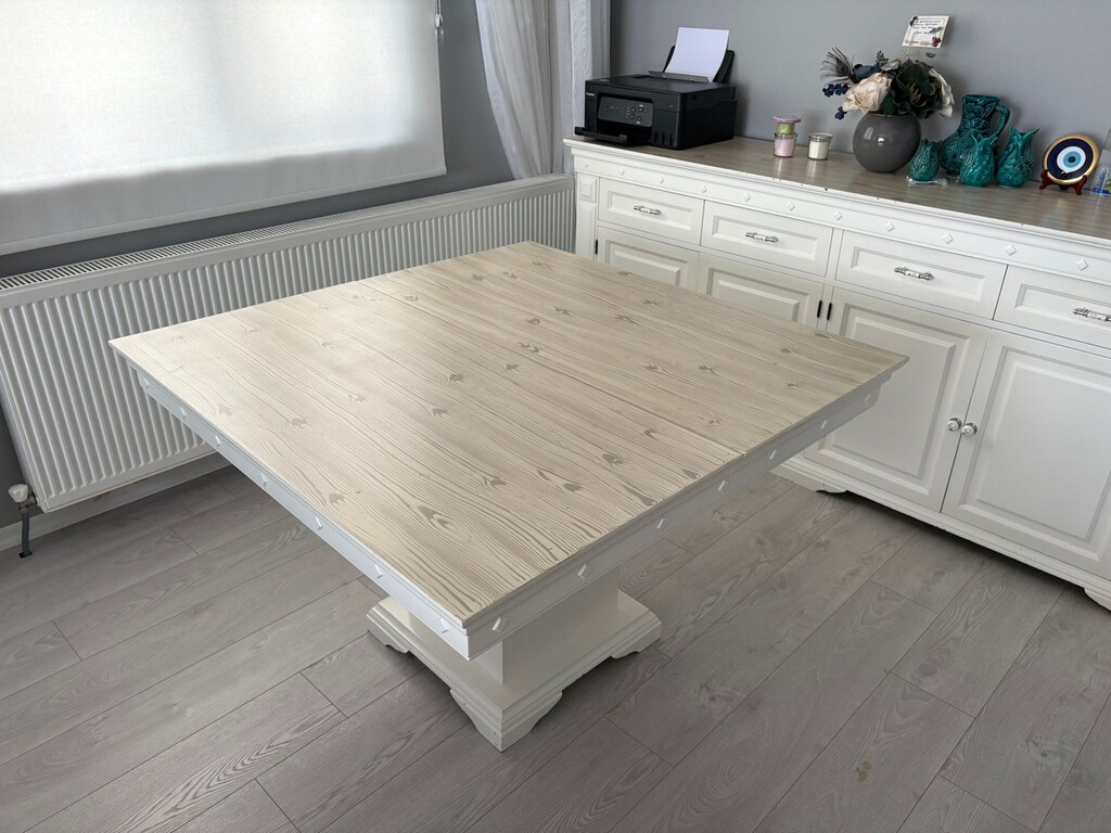 Beyaz açılabilir yemek masası + 6 sandalye + beyaz konsol - 2
