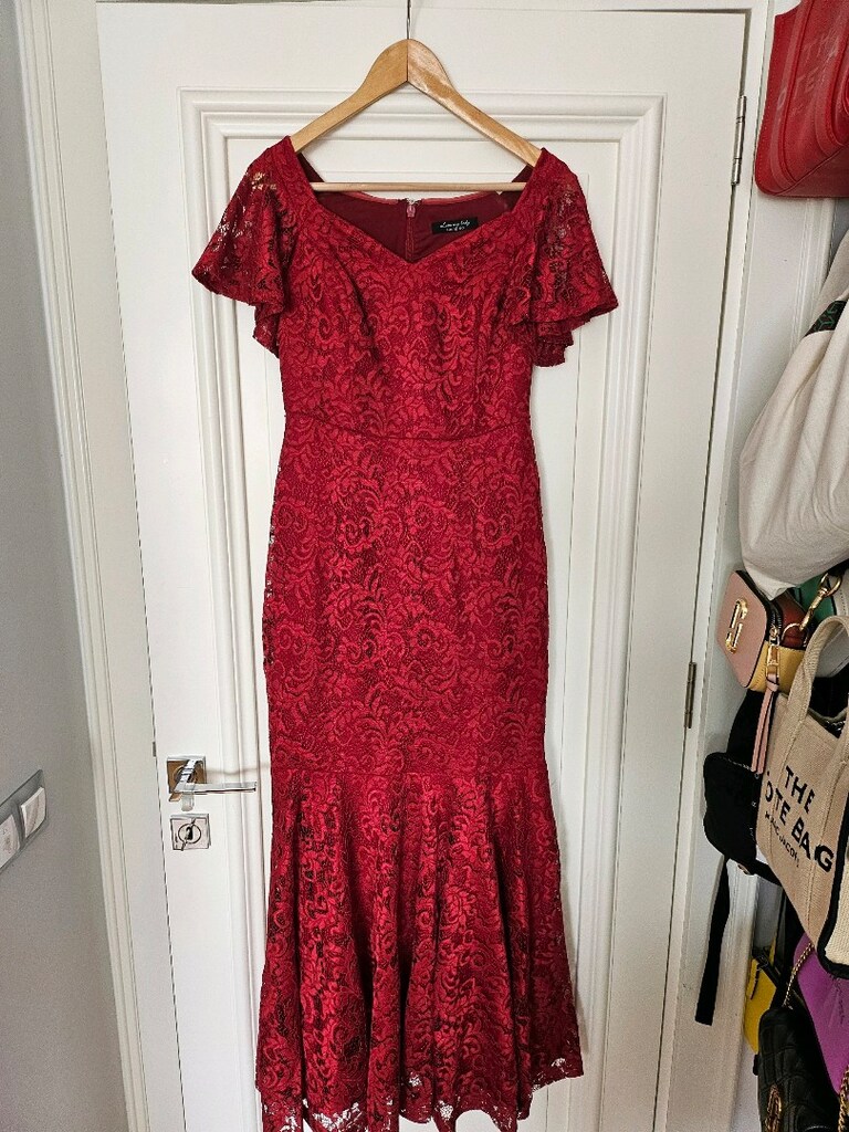 Abiye elbise uzun ( kırmızı ve balık model)