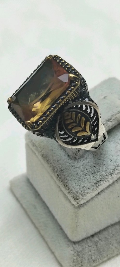925 Ayar Gümüş Zultanit Taşlı Yaprak Motifli Erkek Yüzük – 12,5 Gram - 2