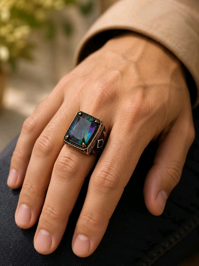 925 Ayar Gümüş Yüzük Mistik Topaz Taş - 5