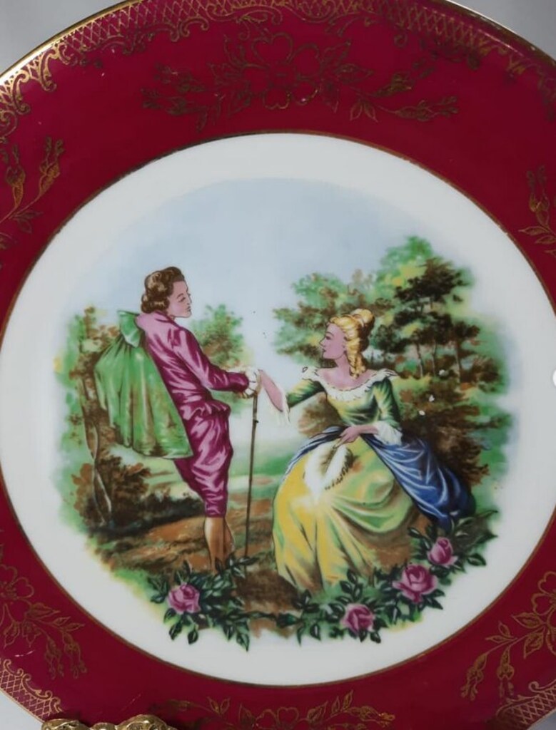 Duvar Tabağı Fransız Limoges Fragonard Görselli, Altın Yaldızlı - 3