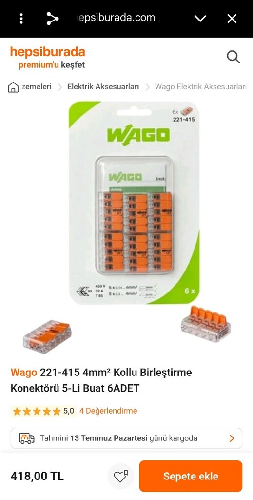 Elektrik tesisatlarında güvenli bağlantı sağlamak için kullanılan Wago - 5