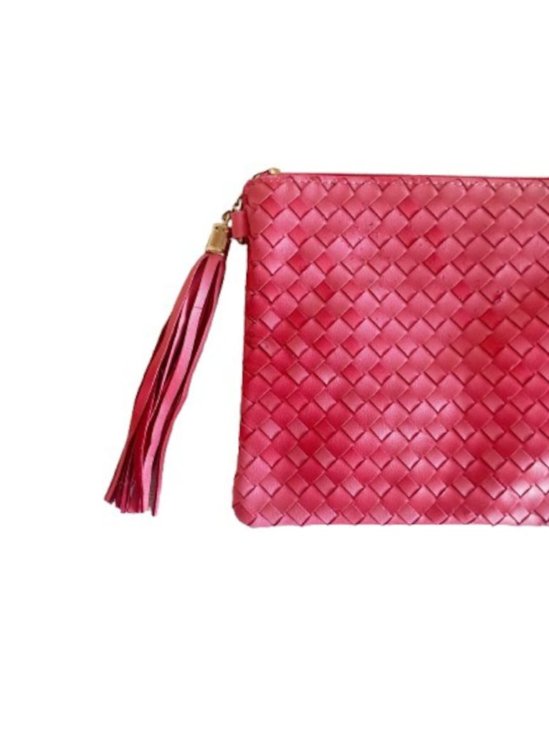 Fuşya Örgü Deri Görünümlü Clutch / Portföy Çanta - 2