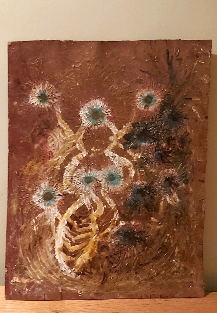 Çerçevelik 33x42cm mukavva üzeri el boyama dokulu karışık teknik tablo - 4