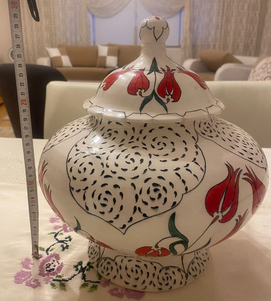 Lale Motifli Çini El Yapımı Şah Küp - 5
