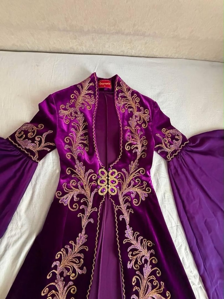 ÖZEL DİKİM MOR KADİFE KAFTAN KINA ELBİSESİ - 9