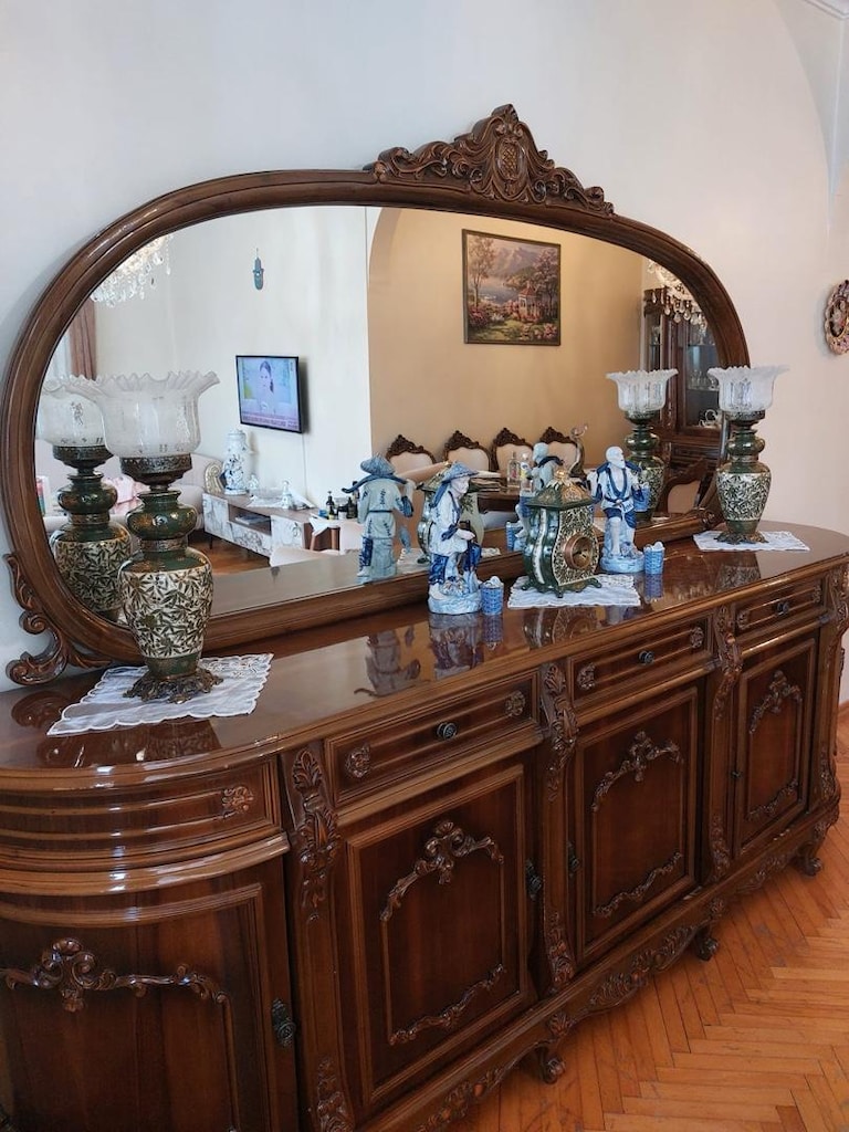 Antika Ceviz Salon Takımı Masa Sandalye Vitrin Büfe - 6