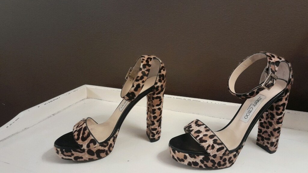 JIMMY CHOO LEOPAR DESENLI TOPUKLU SANDALET - 6