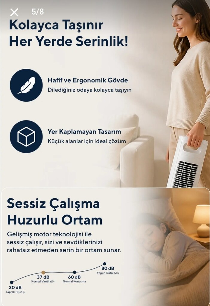 Kumtel 50W Kule Tipi Vantilatör - SIFIR, KUTUSUNDA AMBALAJLI - 5