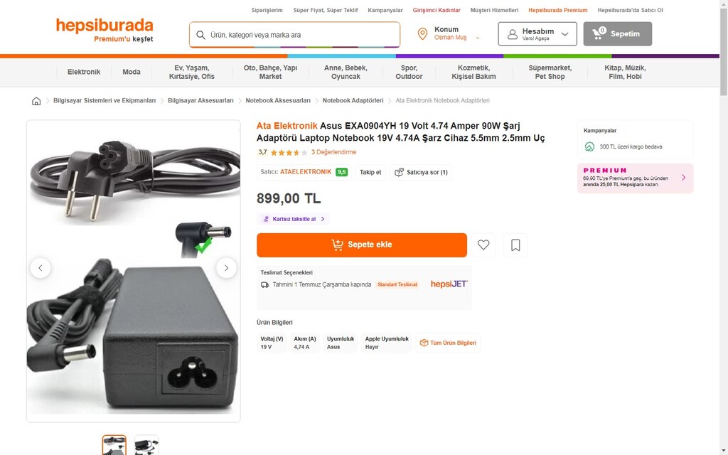 Orjinal Asus 19v - 4.74a Notebook Adaptör Şarj Cihazı - 7