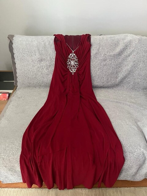 Swarovski Tasli Bordo Abiye Elbise