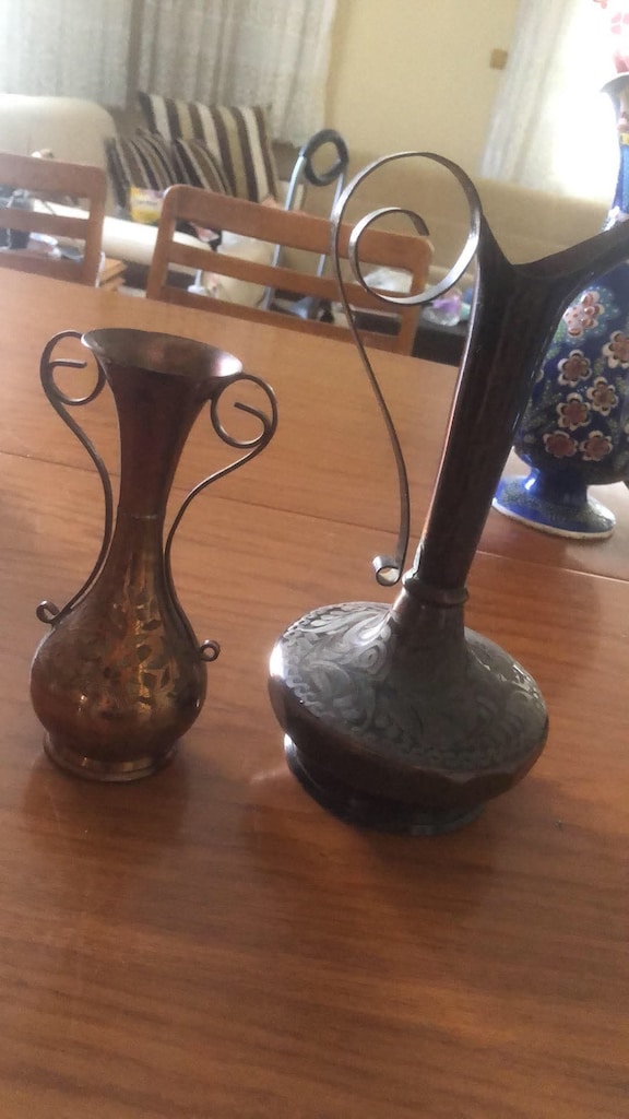 Antika bakır gümüş vazo tepsi sekerlik - 5