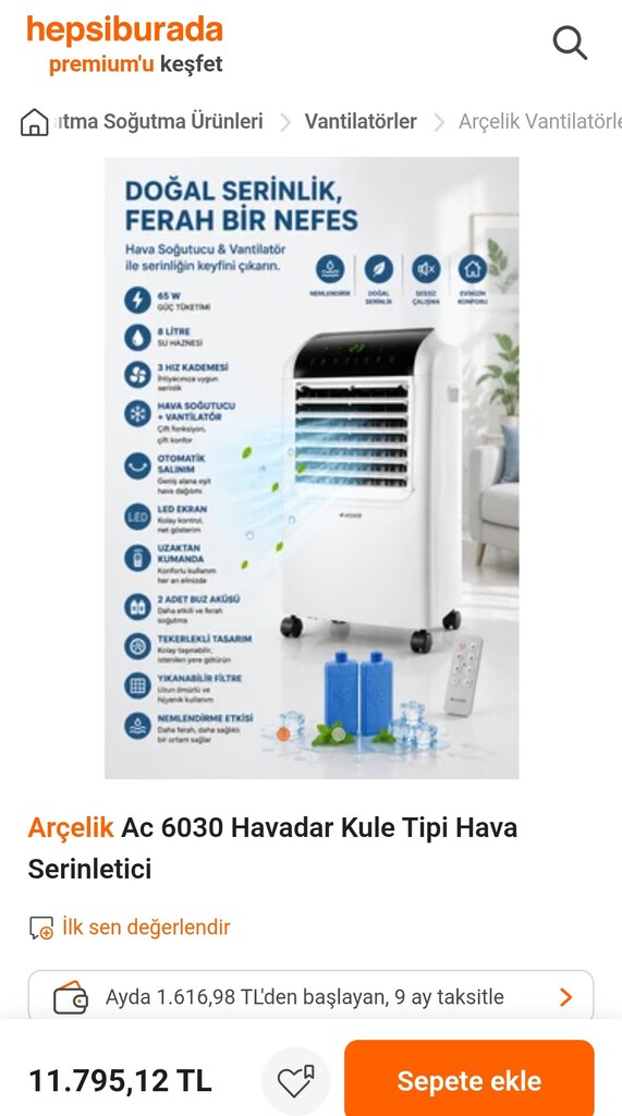 Arçelik AC 6030 İyonizerli Evaporatif Hava Soğutucu - Taşınabilir - 7