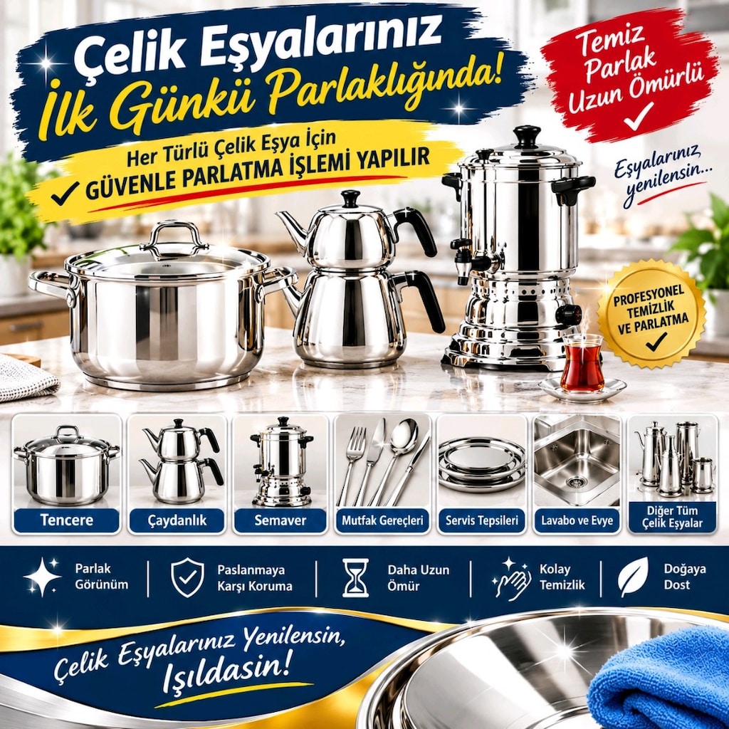 Matlaşan, kararan çelik demlik tencereler parlatılır - 2