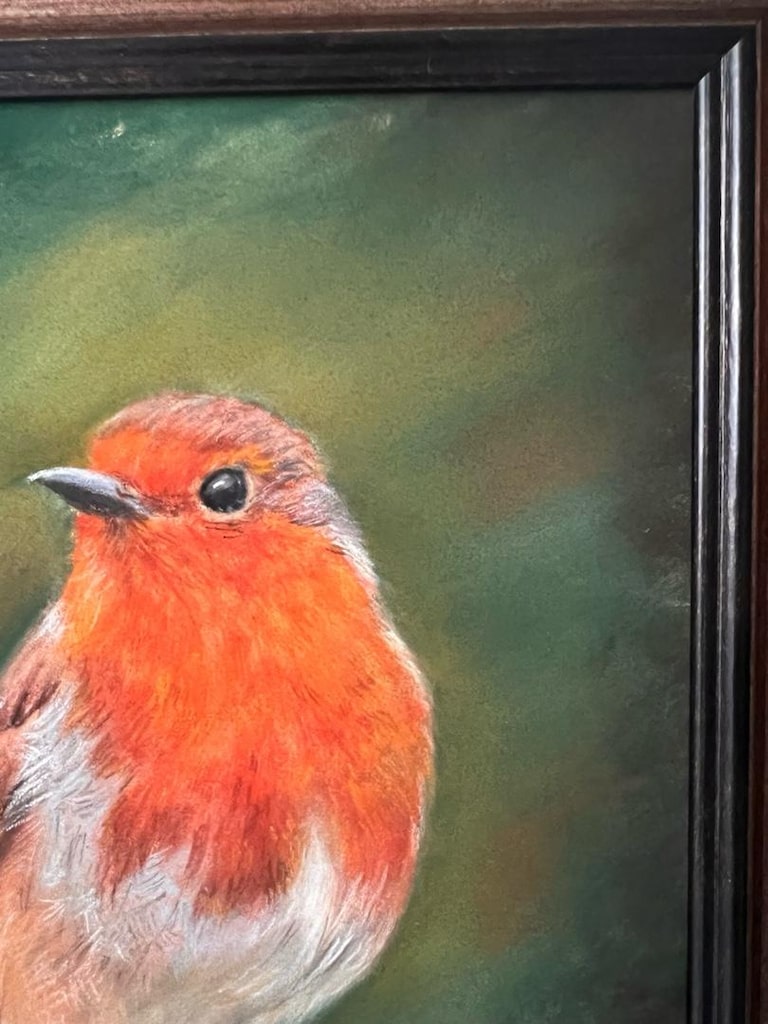Orijinal Soft Pastel Kızılgerdan (Robin) Kuşu Tablosu 18x24 cm El Yapı - 6