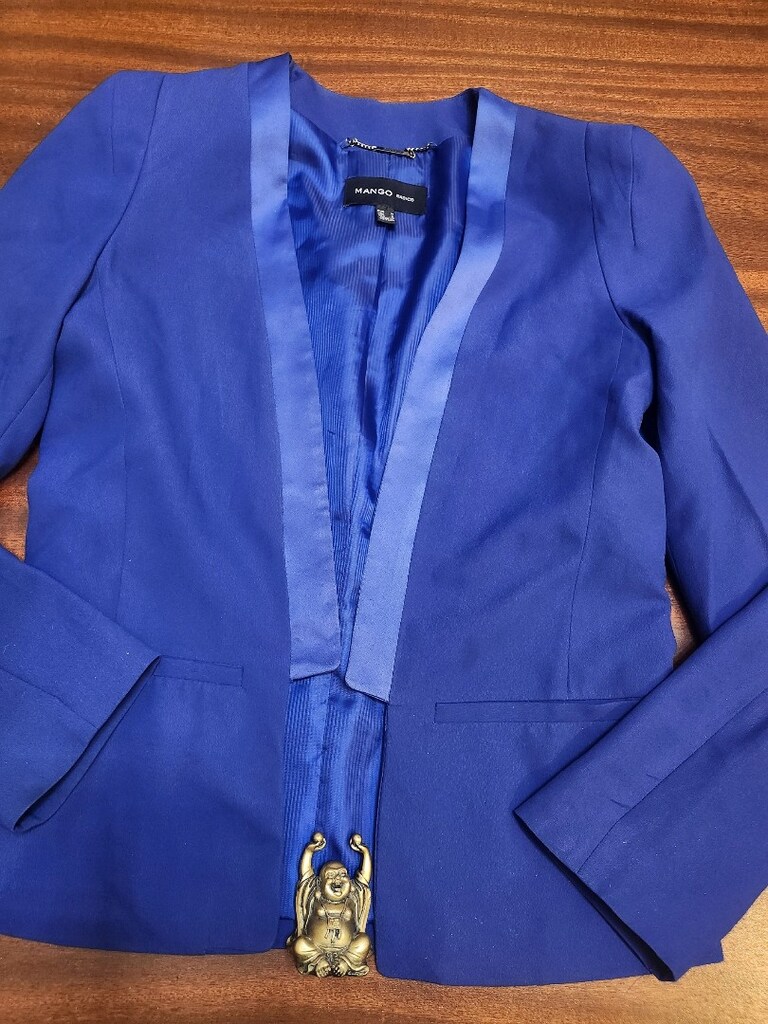 MANGO Mavi Saten Detaylı Blazer - 3